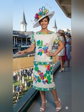 Vintage Leonard Paris Medium Kentucky Derby Retro Dopamine Cotton Skirt Set